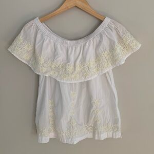 Roller Rabbit Floral Embroidered Off The Shoulder Top Boho Cottagecore Beach